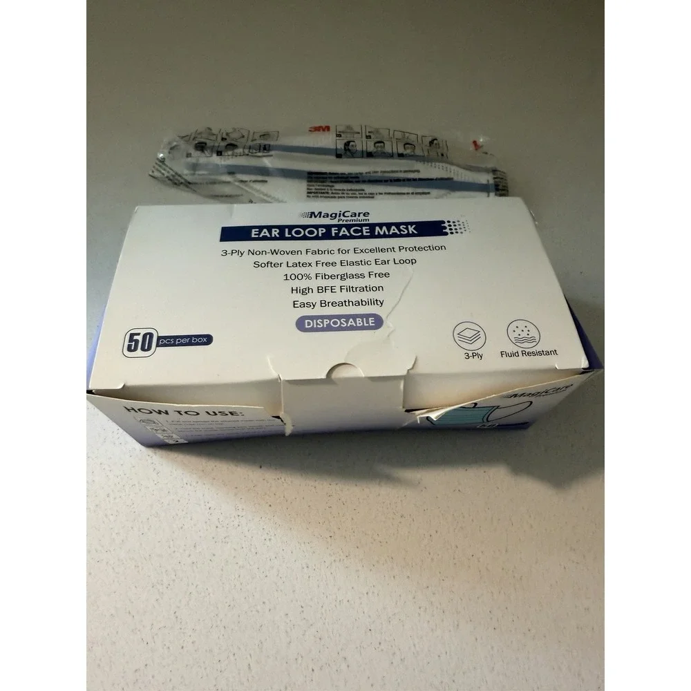 (Box of 50) *NEW* MAGICARE MSK099MGCP-BX - Ear Loop 3-Ply Disposable Face Masks